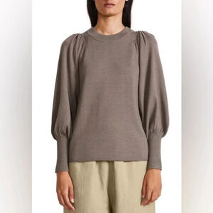 SALE- Apiece Apart Dewi Balloon Sleeve Merino Wool and Silk Blend Sweater Walnut